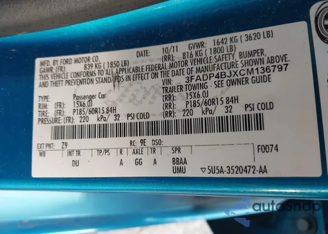 2012 Ford Fiesta Se from USA, damaged, VIN 3FADP4BJXCM136797